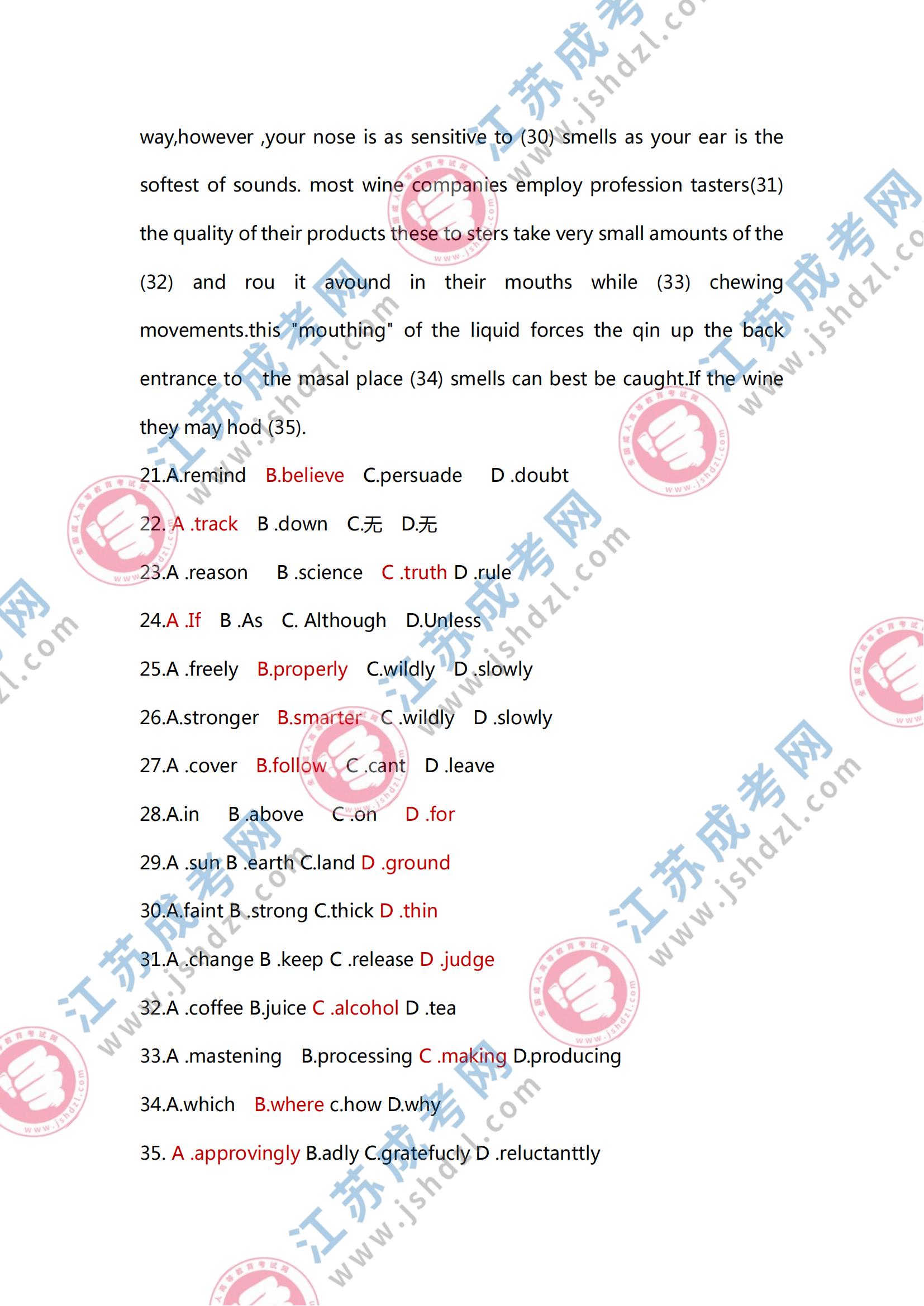 2023年江苏成人高考专升本《英语》真题及答案解析(考生回忆版)